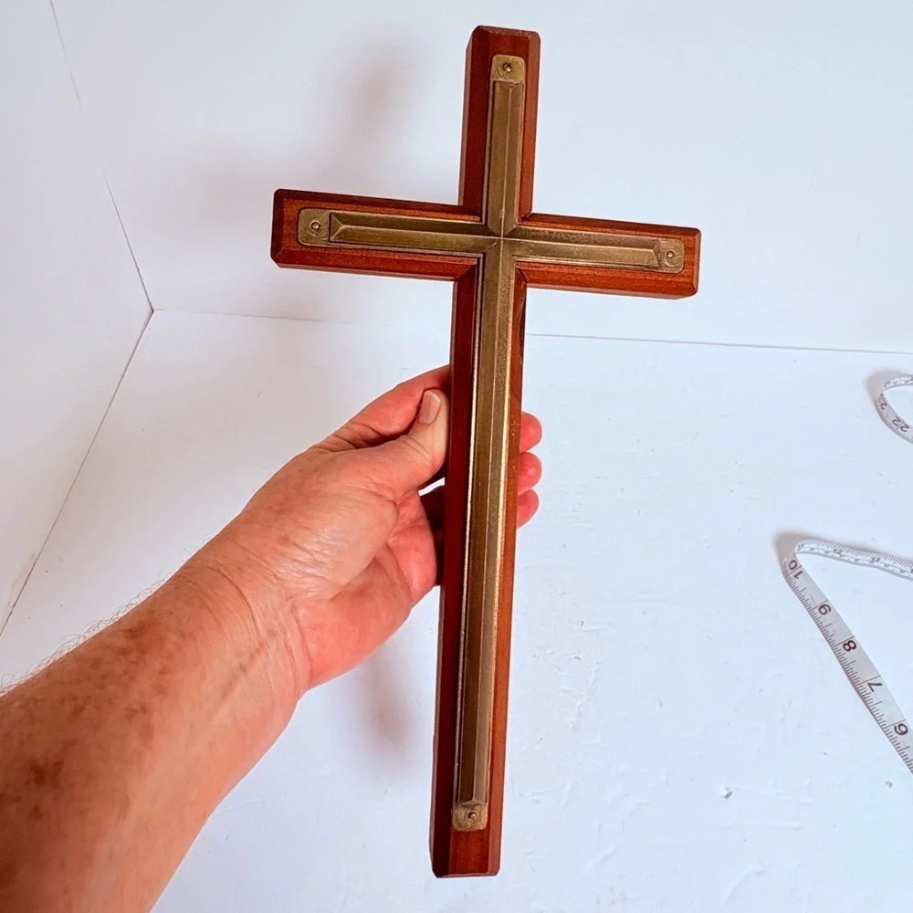 Vintage Wooden and Brass Cross/Crucifix